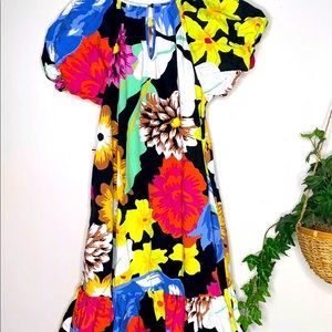 Christopher John Rogers Target Black Multi-Color Floral Puff Sleeve Dress